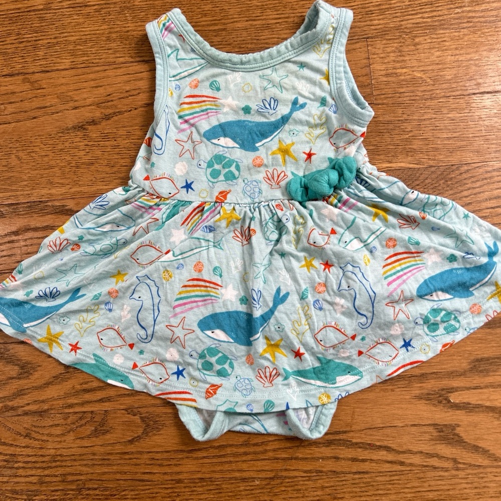 Little Sleepies ocean pals print bamboo twirl dress bodysuit whale fish seahorse